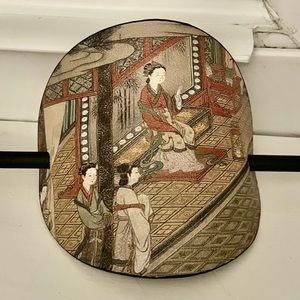 Bun Holder Hair  Ornament , painted Asian scene with wooden stick. Hair Barrett